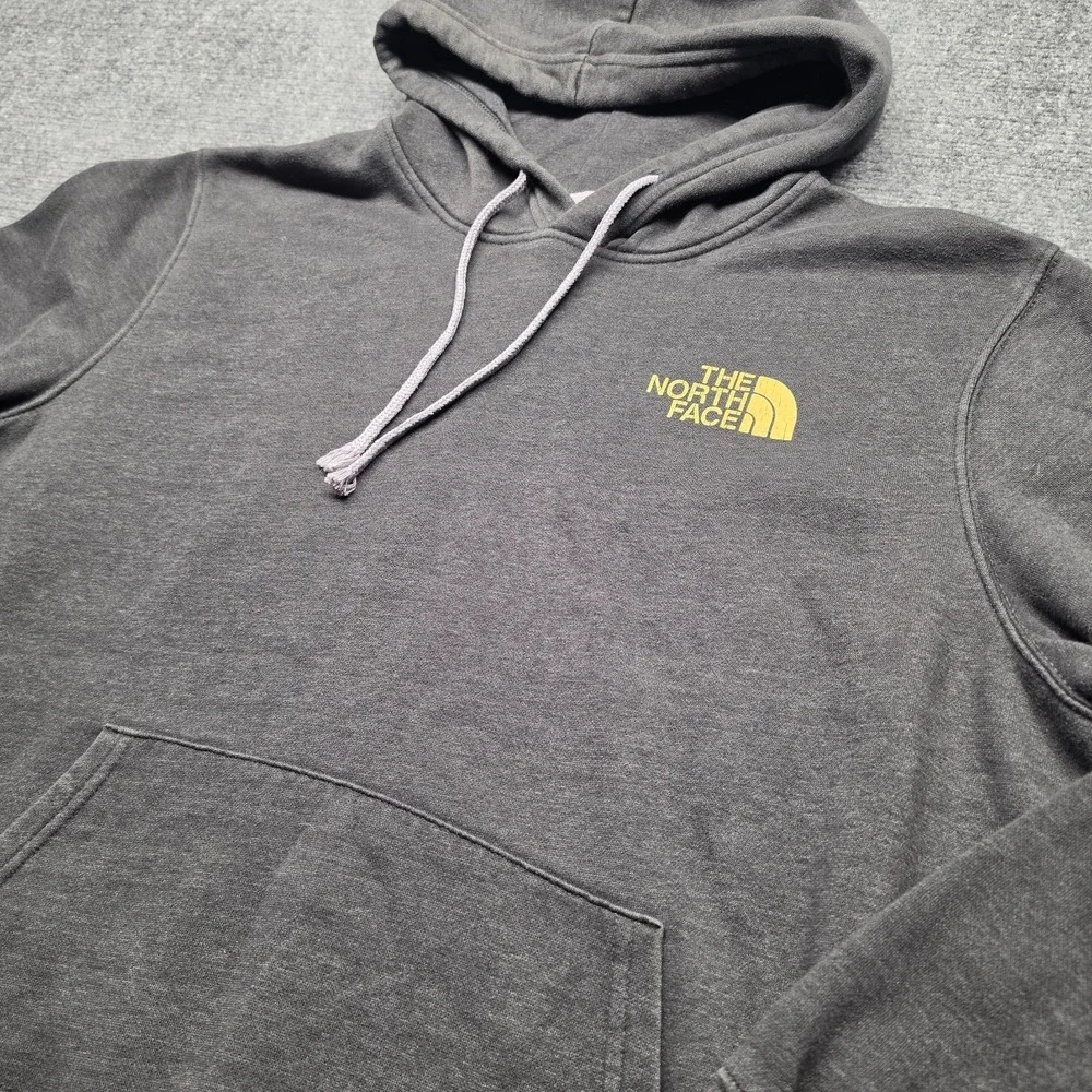 The North Face Hoodie Mens XL Charcoal Grey Yellow Box Graphic Pullover Fleece